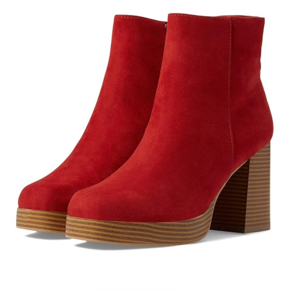 Sugar Women’s Ankle Boots Size 5.5‎ New Red Suede Block Heel Booties